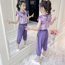 Girls Summer clothes two sets of 2022 new Korean version of the Korean Air Network Red girl CUHK childrens summer childrens plaid suit