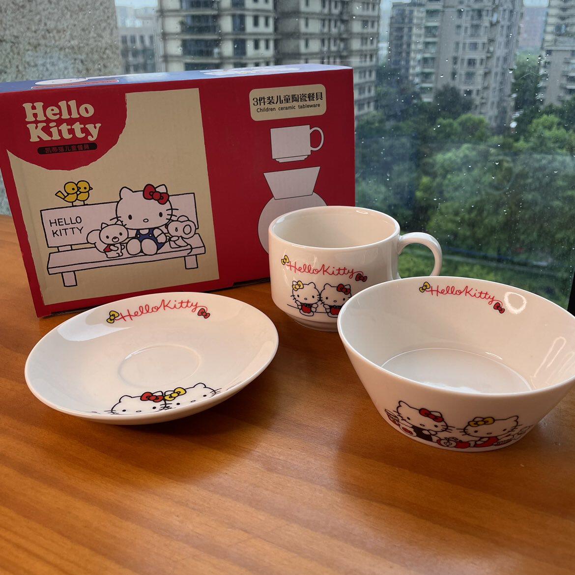 (Exclusively for Dameihuan fans) Sanrio genuine children's ceramic tableware three-piece set H5064-Q043S