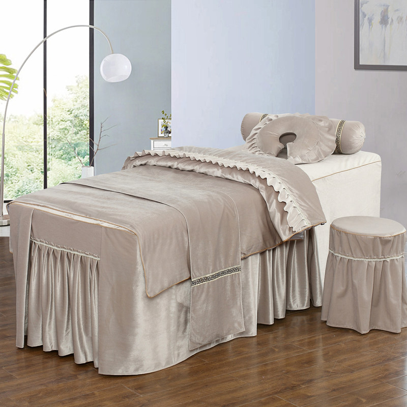 qian yi cai fancy twill velvet beauty bedspread four-piece solid color simple massage table four-piece can be customized