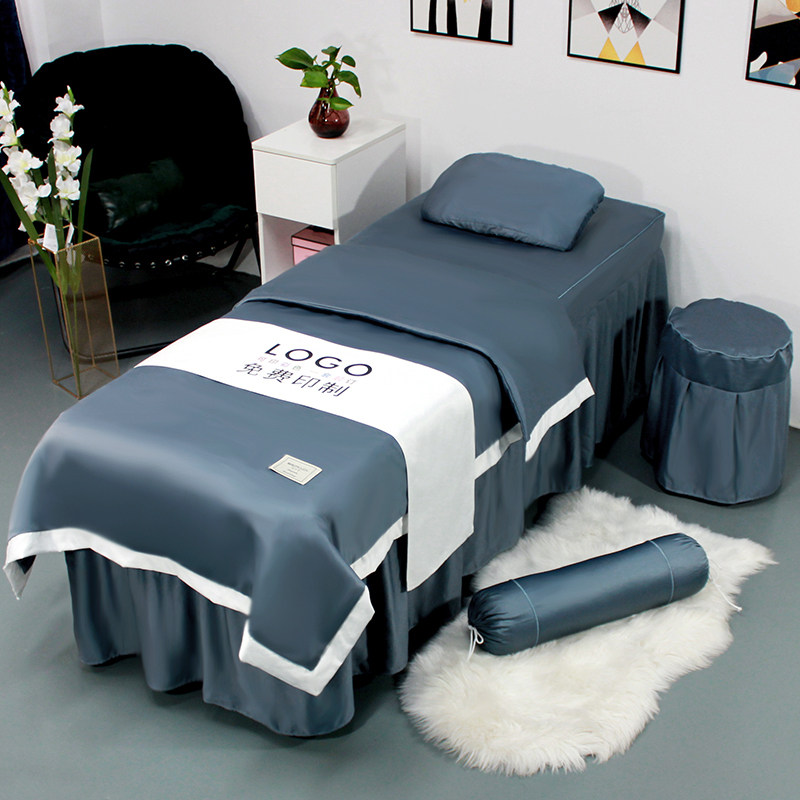 Pure color beauty bedcover four pieces of beauty salon special moxibustion beds free printed logo can be customized