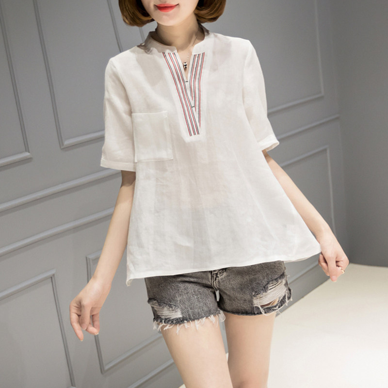 Linen T-shirt women's summer dress 2021 new Korean version loose thin short-sleeved fashion large size wild hemp top women