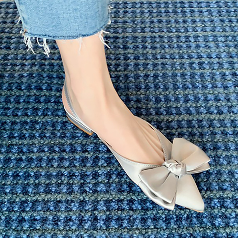 Hong Kong Women's Sandals Summer 2026 New Niche Satin Bow Flat Fairy Style Pointed Toe Hollow Single Shoes