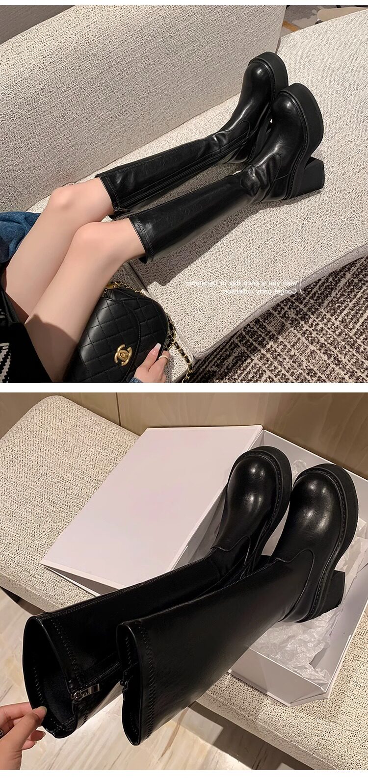 сапоги для верховой езды 香港2026春秋新款防水台瘦腿弹力靴女真皮小个子增高骑行靴高筒靴