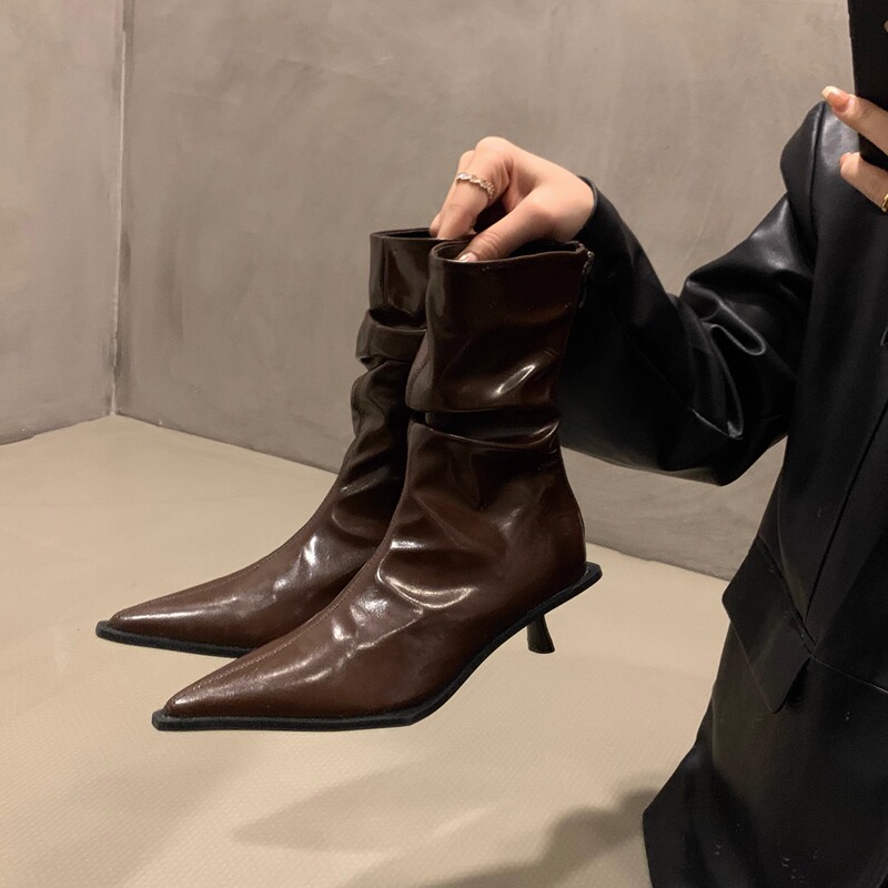 Hong Kong French-Style Elegant High-Heeled Slim Short Boots for Women 2026 Spring and Autumn Pointed Toe Stiletto Martin Boots Versatile Single Boots Genuine Leather Hong Kong French-Style Elegant High-Heeled Slim Short Boots for Women 2026 Spring and Autumn Pointed Toe Stiletto Martin Boots Versatile Single Boots Genuine Leather