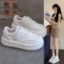 Hong Kong genuine leather thick-soled comfortable and versatile sports sneakers white shoes for women 2024 spring and summer large toe casual bread shoes