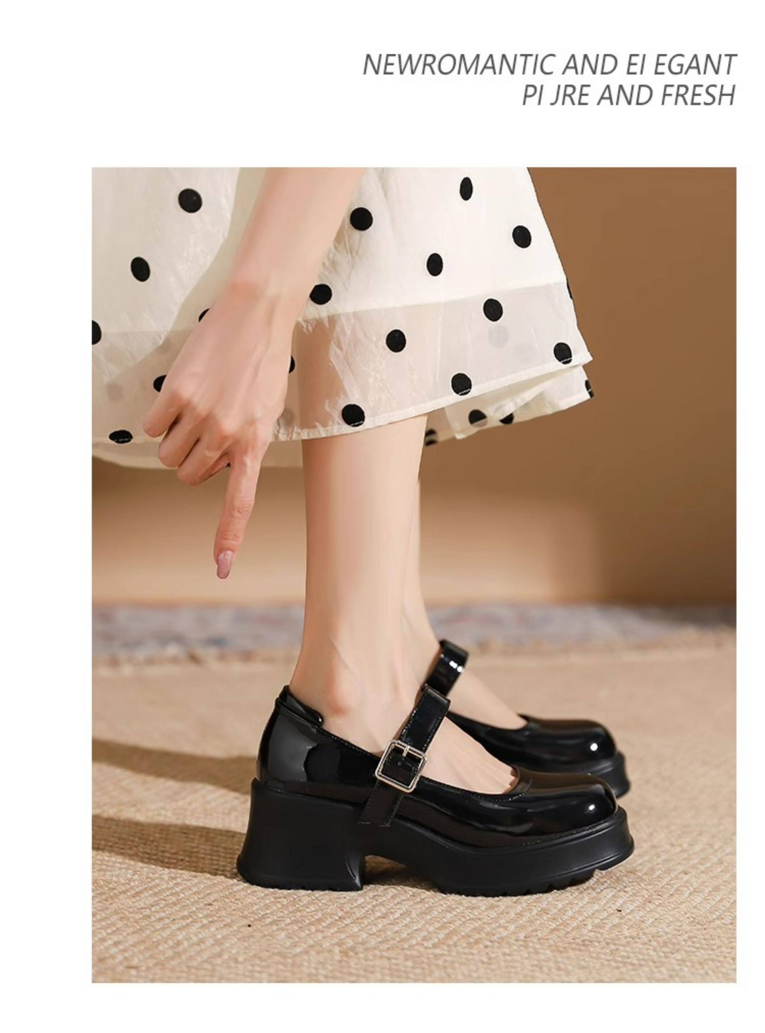 Туфли Мэри Джейн 香港真皮玛丽珍鞋女2025春秋厚底松糕小众覆古方头小皮鞋粗跟单鞋