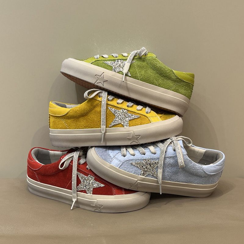 Hong Kong Genuine Leather Korean Style Star-Patterned Casual Shoes for Women, 2026 Spring New Model with Rhinestone Shoelaces, Fashionable, Comfortable and Casual Sneakers Hong Kong Genuine Leather Korean Style Star-Patterned Casual Shoes for Women, 2026 Spring New Model with Rhinestone Shoelaces, Fashionable, Comfortable and Casual Sneakers