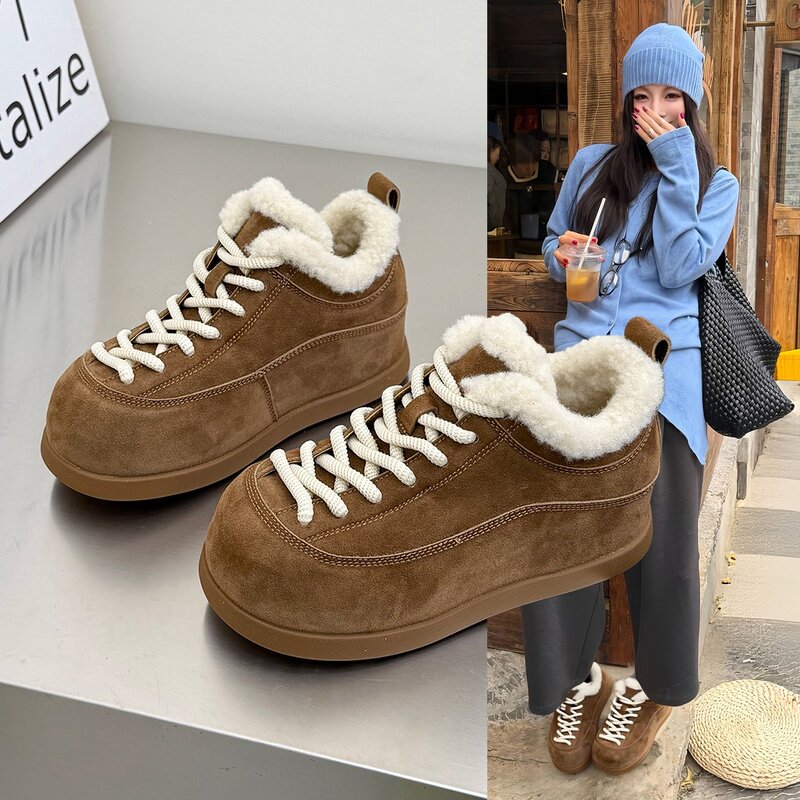 Hong Kong Genuine Leather Lace-Up Casual Birkenstock Shoes for Women 2026 Autumn and Winter New Height-Increasing Kapibara Thick-Soled Platform Cotton Shoes Hong Kong Genuine Leather Lace-Up Casual Birkenstock Shoes for Women 2026 Autumn and Winter New Height-Increasing Kapibara Thick-Soled Platform Cotton Shoes