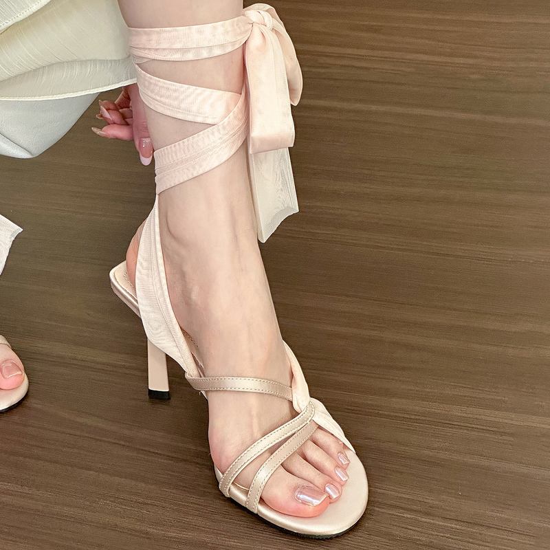 Hong Kong Elegant High-Heeled Stiletto Round-Toe Fairy Mesh Strap Sandals for Women Spring and Summer 2026 New Open-Toe High Heels