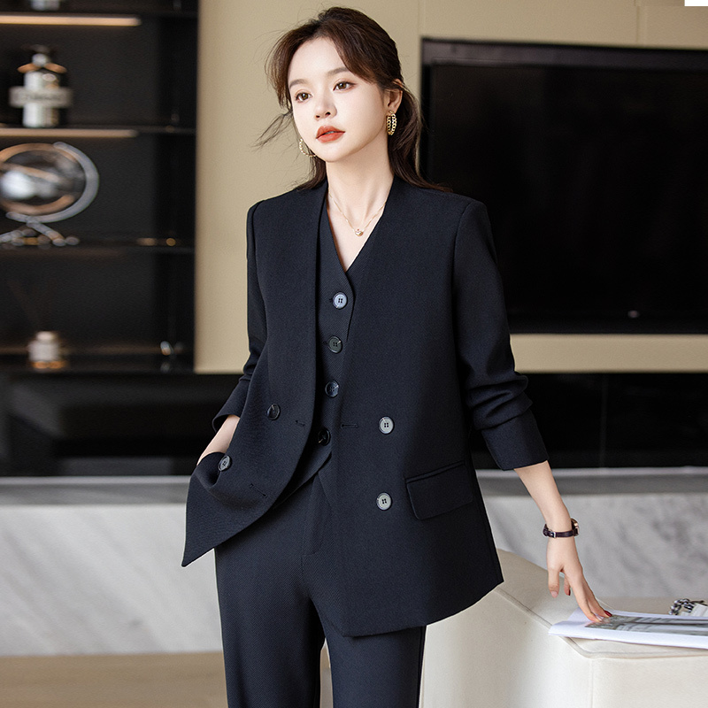 Black Blazer for Women, Loose Fit, Oversized, High-End Feel, Collarless Suit for Spring and Autumn, Casual Korean Style for the Workplace