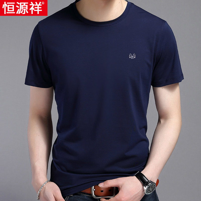 Hengyuan Xiang Summer Middle-aged Man Short Sleeve T-shirt Round Collar Dad Summer Clothing Middle Aged Native Pure Cotton Half Sleeve Clothes