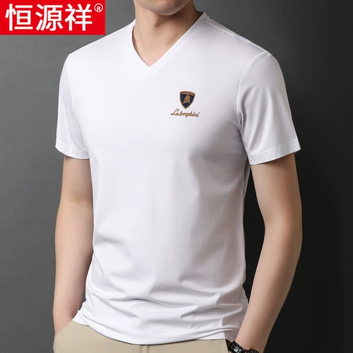 恒源祥 Tide, мужская летняя футболка, хлопковая летняя одежда, короткий рукав, V-образный вырез