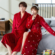 Couple nightgown women autumn and winter coral velvet thickened plus velvet warm cotton pajamas long special size mens bathrobe winter