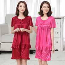 Sexy summer short sleeve ice silk pajamas womens suit large size fat mm200 kg thin pregnant womens nightgown with fat