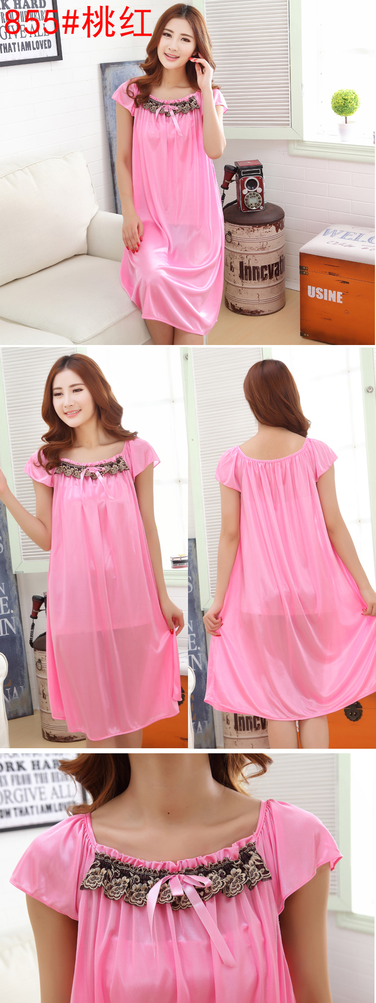 Mùa hè sexy phụ nữ sling nightdress lụa phụ nữ phù hợp với ren nữ mùa hè váy kích thước lớn băng lụa mùa hè đồ ngủ