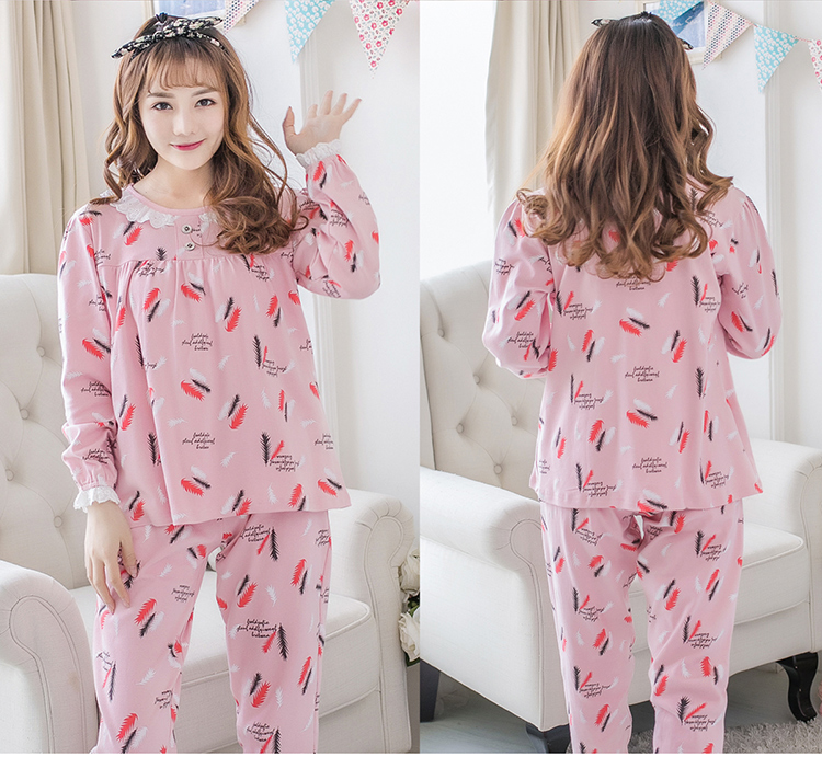 Thêm phân bón để tăng đồ ngủ cho nữ phiên bản Hàn Quốc của cotton dài tay chất béo MM mùa xuân và mùa thu rộng cỡ lớn phù hợp với mẹ 200 kg đồ ngủ lụa