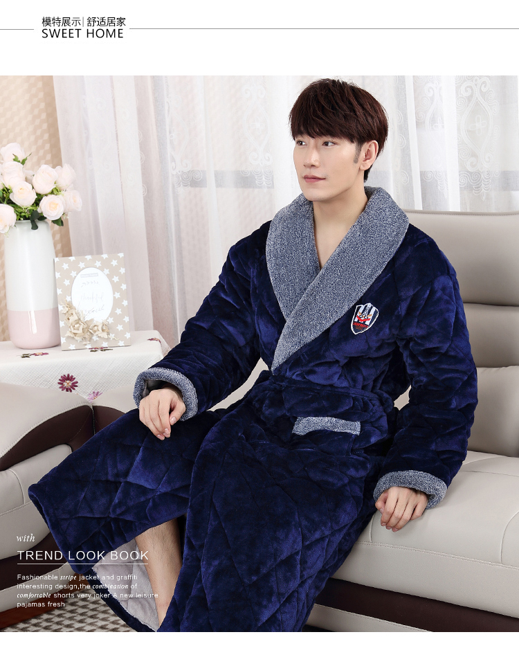 Áo ngủ nam mùa đông Áo choàng lông cừu dày và dài san hô nữ mùa đông cộng với nhung ấm áp bộ đồ ngủ nam kích thước lớn đồ ngủ
