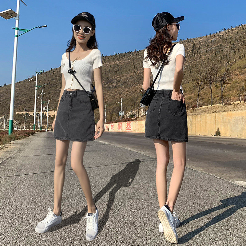 Ins super hot denim short skirt women summer 2022 new high waist bag hip skirt a word skirt show slim skirt
