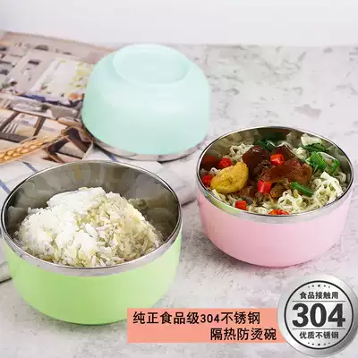 Jiadabao 304 stainless steel rice bowl household double insulation anti-hot baby anti-drop bowl children adult instant noodle bowl