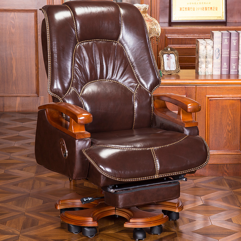 Lifollon Genuine Leather Owner Chair Cow Leather Chair Computer Chair Office Chair Submassage Can Lie Swivel Chair Home Computer Chair