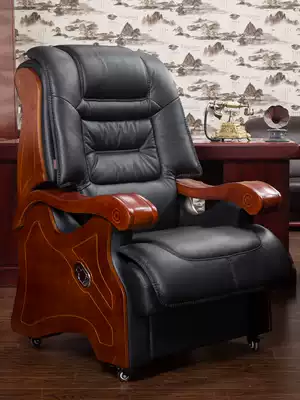 Lifulong boss chair leather luxury can lie down big class chair leather art office chair solid wood chair four-legged computer chair