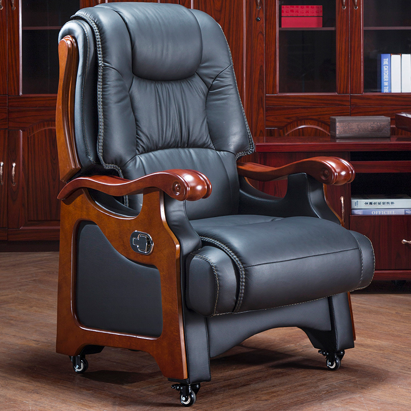 Lifollon Genuine Leather Boss Chair Can Lie Massage Large Class Chair Business Solid Wood Four Feet Office Chair Computer Chair Home Chair