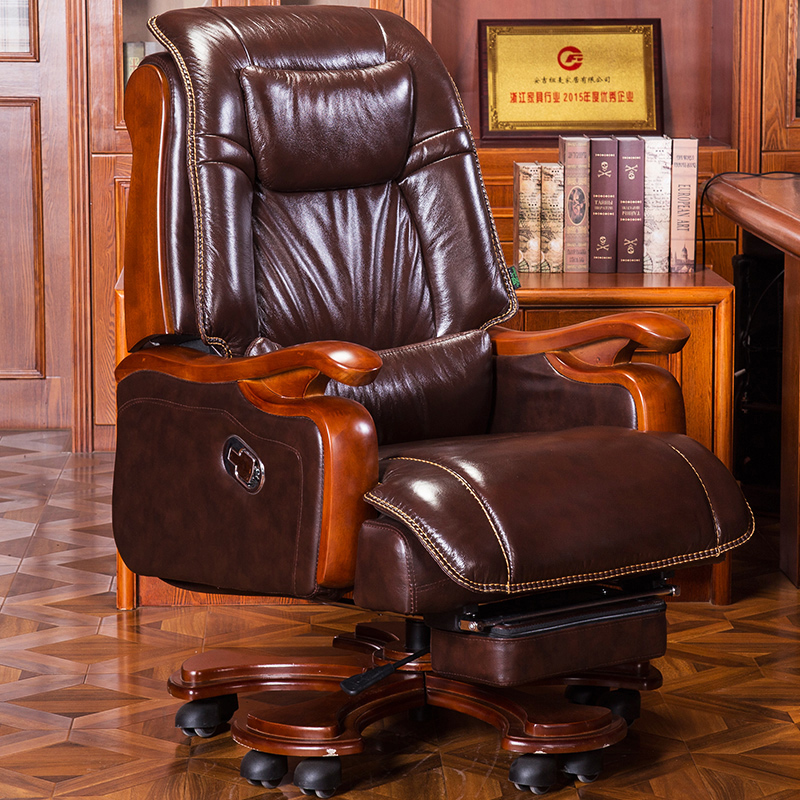 Lifollon Luxury Genuine Leather Owner Chair Can Lie Office Chair Large Class Chair Massage Bull Leather Computer Chair Lift Swivel Chair