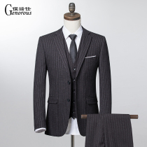 Suit suit Mens three-piece Korean slim-fit black striped suit Formal Best man groom wedding dress