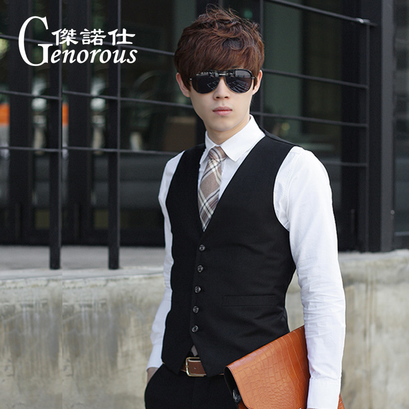 Genos men's vest Korean version of the tide slim suit vest men's British style suit vest horse clip