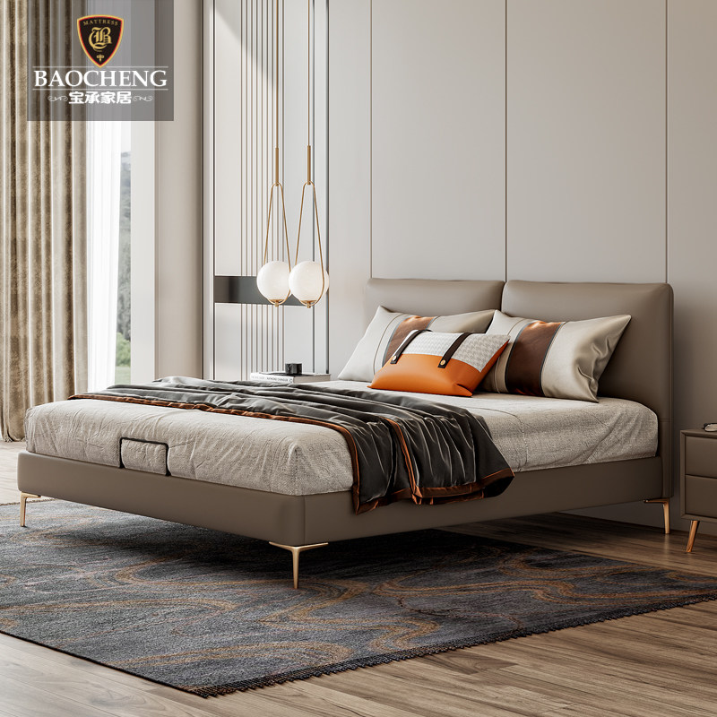Light luxury leather bed 18m master bedroom double bed Nordic minimalist high-end soft bed small apartment modern minimalist wedding bed