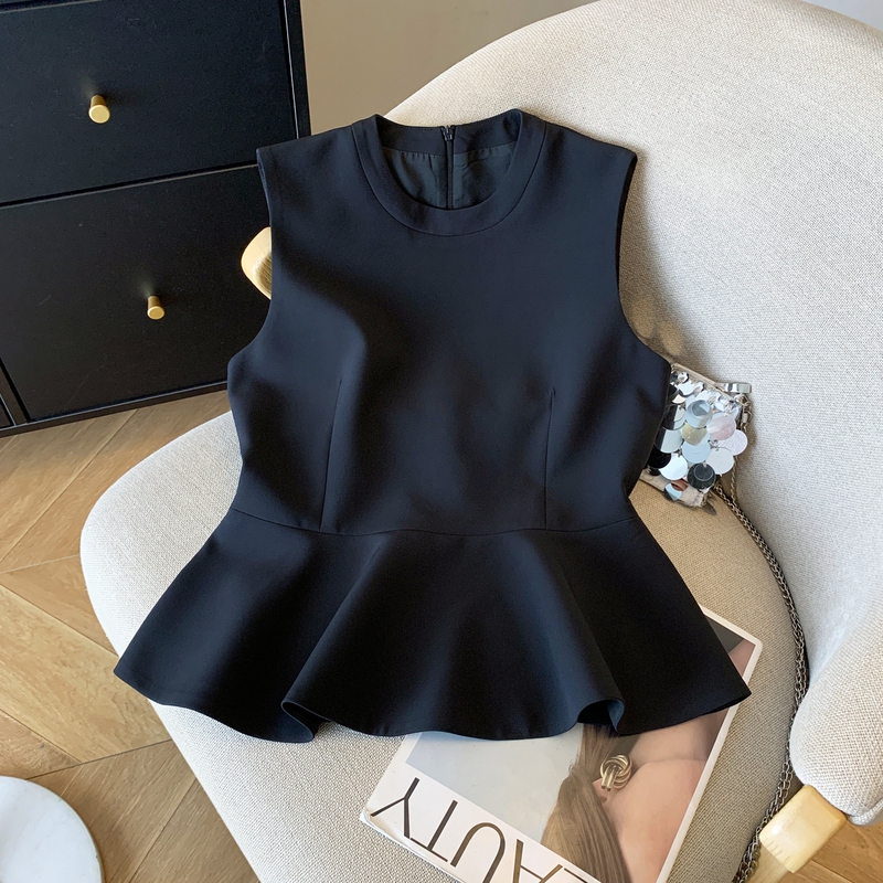 French-Style Hepburn-Inspired Sleeveless Vest for Women, Summer Chanel-Style Exquisite High-End Design, Waist-Cinching Ruffled Top