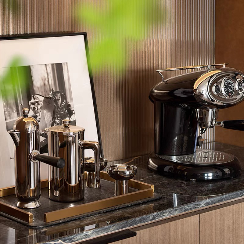 European-Style Light Luxury Model Room Coffee-Themed Coffee Machine, Hand-Brewed Kettle, Tray, Ornament Set, Kitchen Cafe Accessories