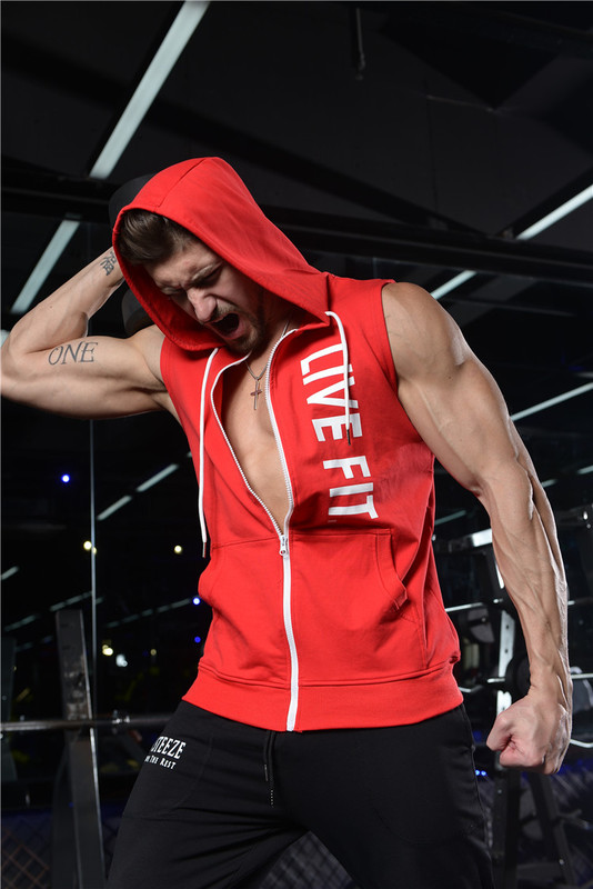 Muscle Fitness Clothing Hooded Vest Men's Breathable Training Clothes Running Sports Hoodie Sleeveless Vest Cardigan Top Trendy Muscle Fitness Clothing Hooded Vest Men's Breathable Training Clothes Running Sports Hoodie Sleeveless Vest Cardigan Top Trendy
