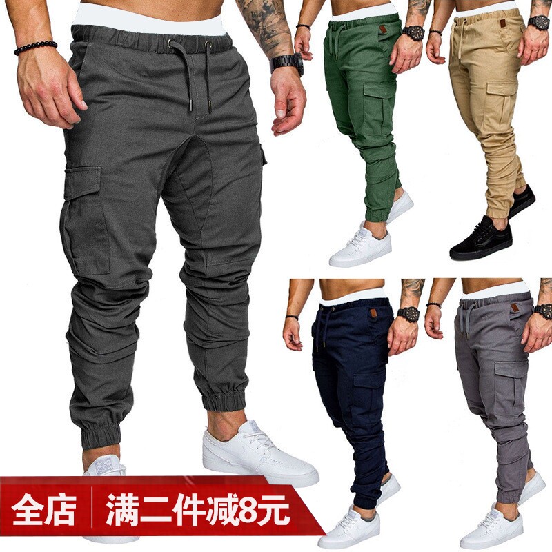Muscle fitness running trousers men's feet and pastel training breathable pants brothers trousers tide
