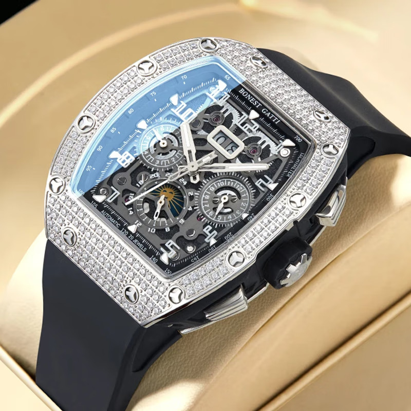 Germany's New Bugatti Fully Automatic Mechanical Watch, Richard Mille Brand Men's Watch, Luminous Full Diamond Watch