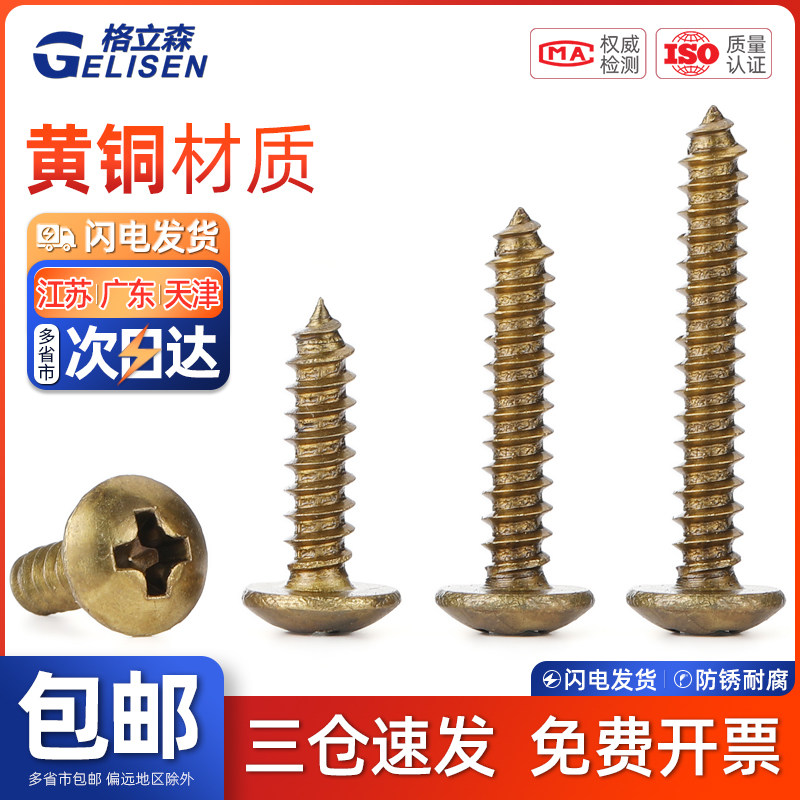 TRB H68黄铜大扁头十字自攻螺丝伞头蘑菇头自攻钉木螺丝钉M3M4M5