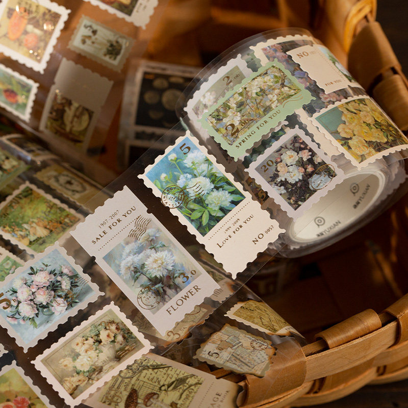 Memories of the Past Gold Foil Stamp Tape Vintage Floral Illustration Handbook DIY Decoration Collage Material Sealing Stickers