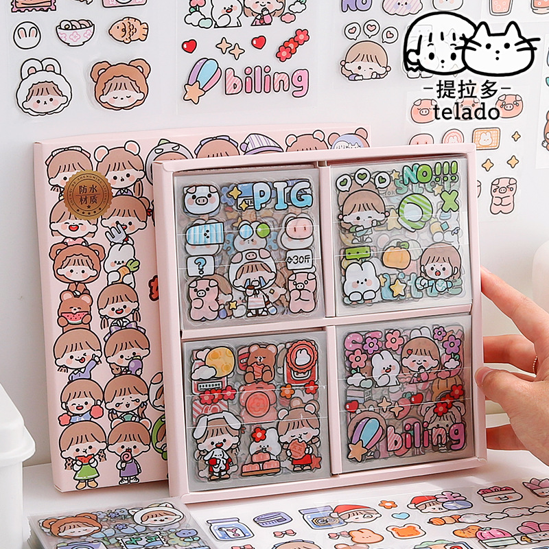 Tilado cream rabbit 100 sheets of cartoon pet waterproof sticker gift box cute teenage handbill diy decoration sticker