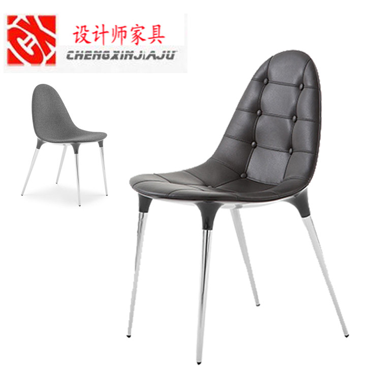 Nordic Designer Fashion Light Lavish Minima Diana Genuine Leather Casual Bar Glass Slim-Villa Buckle Decent Board Room Dining Chair