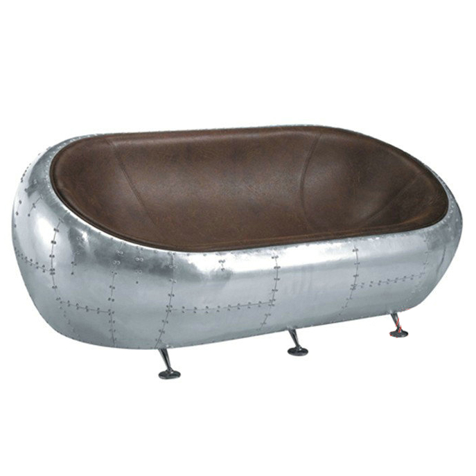 Designer Nostalgia Industrial Style LOFT Retro Aluminum Leather Rivets Double Floor Hemisphere Chair Fashion Couple Sofa