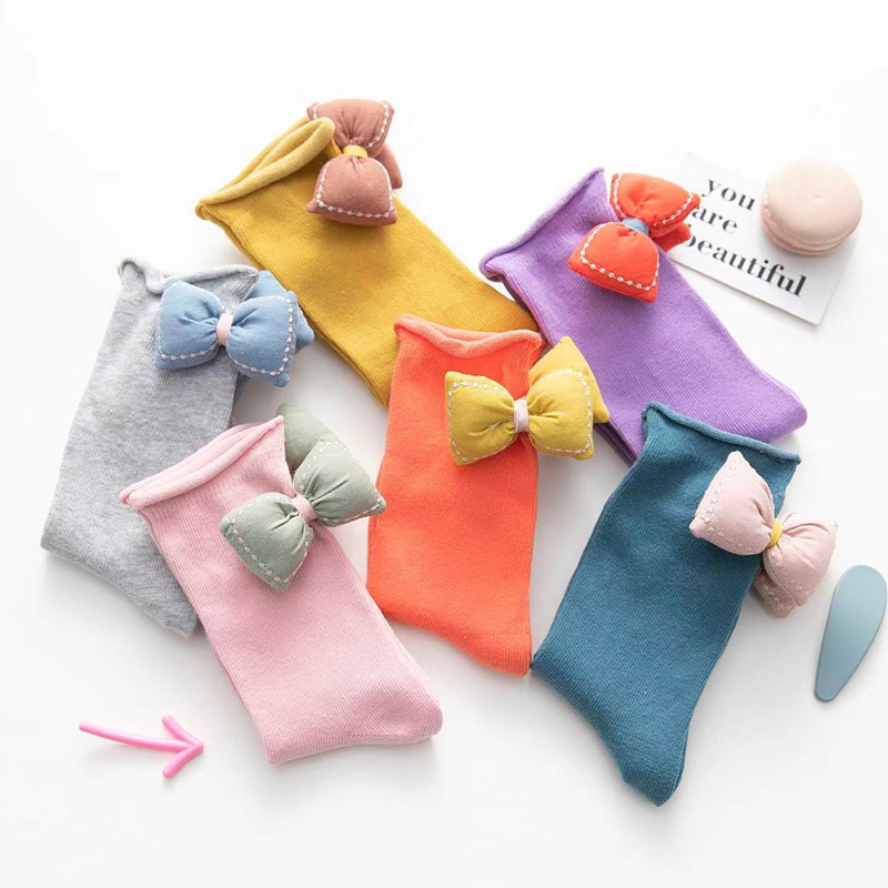 Children Socks Spring Autumn Slim baby Short Sox Summer Girls cute Butterfly knot Princess Indoor pure color Baby socks