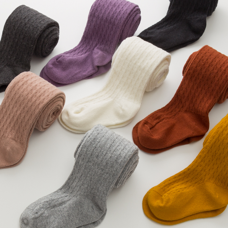 Girls tights spring and autumn thin children's white baby jumpsuit pure cotton medium and thick children with feet in the pants