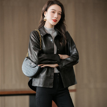 Leather fur coat jacket woman short 2021 fall new fashion loose black red plant tanned sheep leather jacket