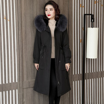 2020 winter new Parker clothing coat womens mid-length hooded removable otter rabbit fur liner fur coat trend