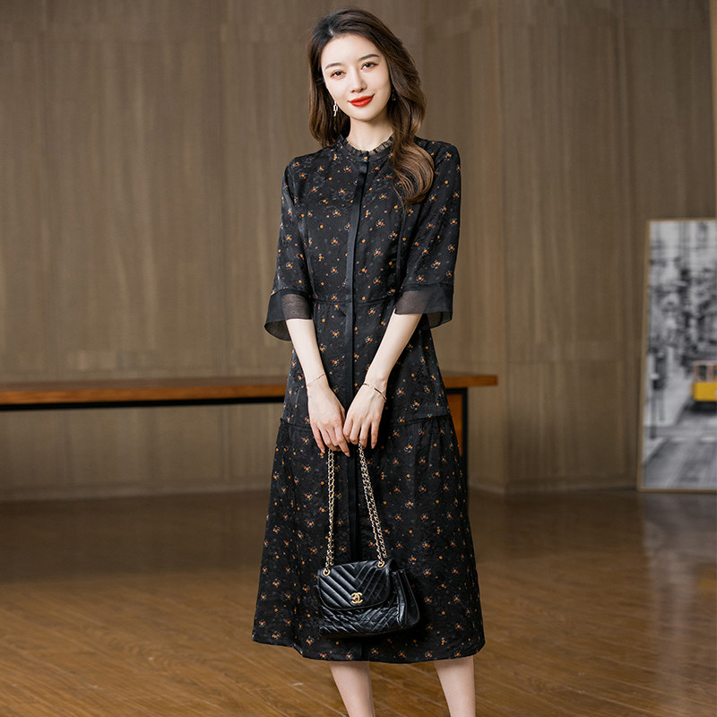 Authentic flower Luo Xiangyun Yarn Dress Woman 2022 Xia's new high-end luxury real silk mid-length dress 50% sleeves Slim Fit