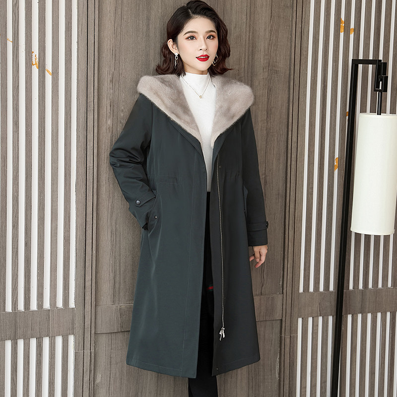 Pie overcomes the long version of the coat of coat 2021 Winter new ferrets Fur Collar Detachable Rabbit Fur Liner Fur Coats