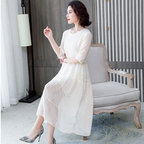 Yithong 2022 new true silk dress with dress femininity conspicuity big and heavy-pound samsilk white upscale long dress
