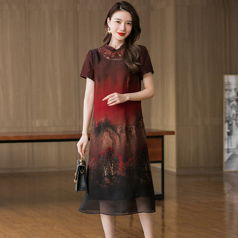 Special Price Clearing House Rich Wife High-end Incense Cloud Yarn Foreign Dress Qipao Improved Real Silk Dresses Big Cards Easy To Cover