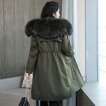 Special clearance hooded Pike coat womens mid-length raccoon hair collar detachable rabbit hair liner fur coat