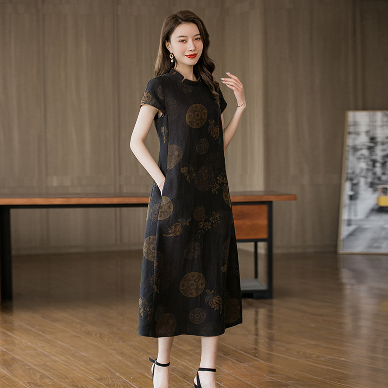 Hangzhou Zhengzong Sang silk dress 2022 Xia new large size floral Luo Xiangyun Cloud yarn Dress Woman with great temperament to be slim